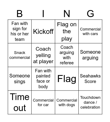 Super Bowl Bingo (Kids) Bingo Card