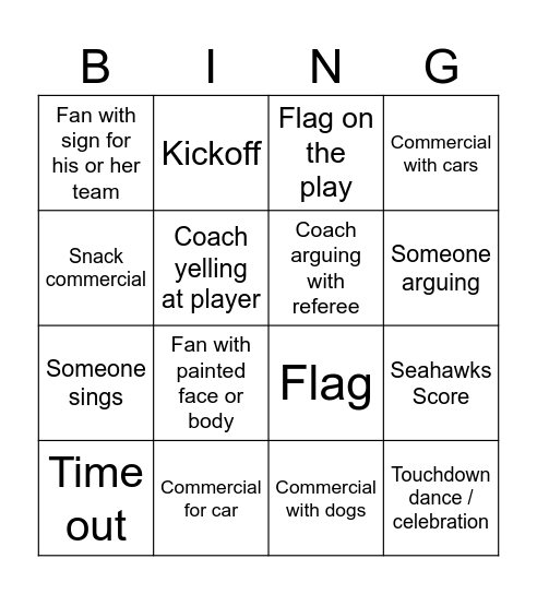 Super Bowl Bingo (Kids) Bingo Card
