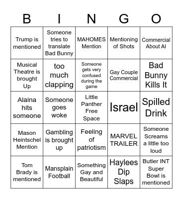 SUPERBOWL 60 Bingo Card