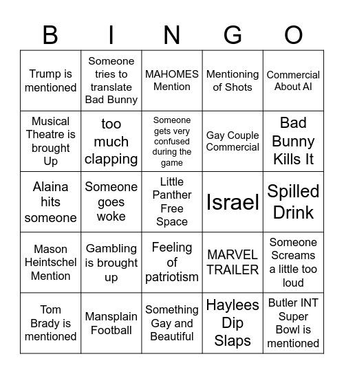 SUPERBOWL 60 Bingo Card