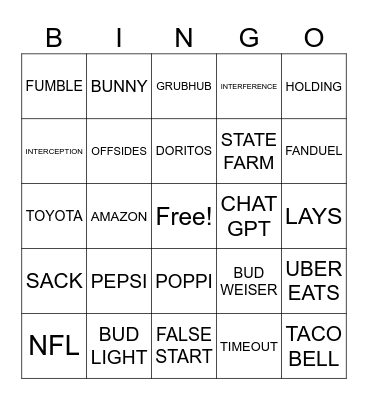 SUPER BOWL BINGO Card