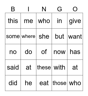 Sophia's Sight Words Bingo Card