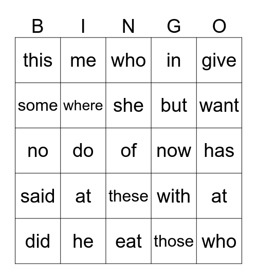Sophia's Sight Words Bingo Card