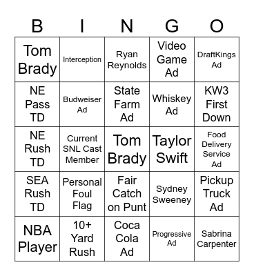 Super Bowl LX Bingo Card