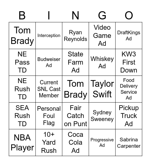 Super Bowl LX Bingo Card