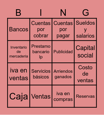 Contabilidad comercial Bingo Card