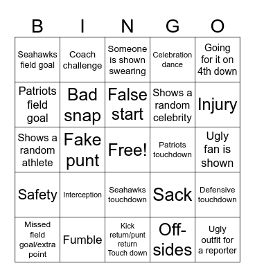 Commercials Bingo Card
