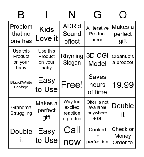 Infomercial Bingo Card