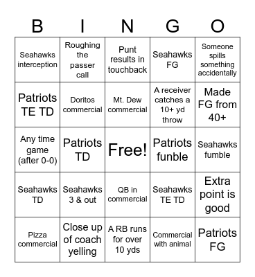 Super Bowl 60 Bingo Card