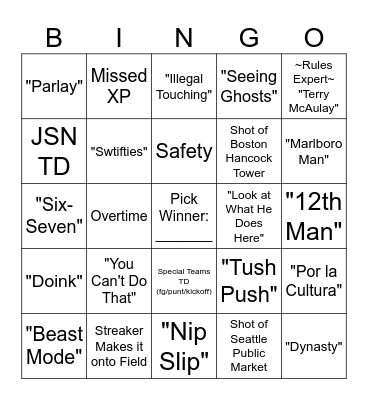 Super Bowl LX Bingo Card