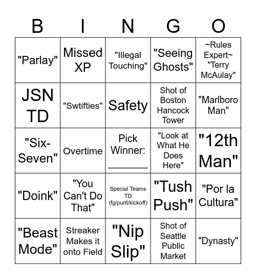 Super Bowl LX Bingo Card