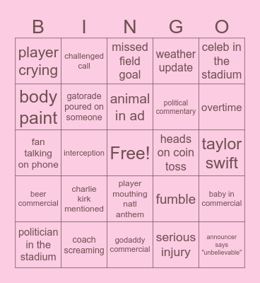 abbys awesome super bowl bingo Card