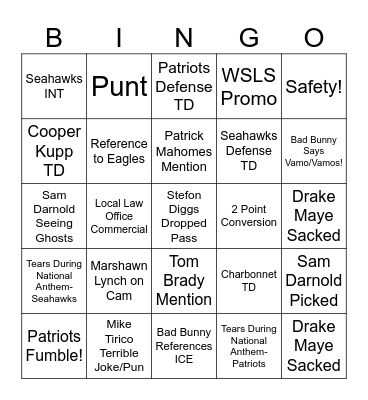 SUPER BOWL LX BINGO Card