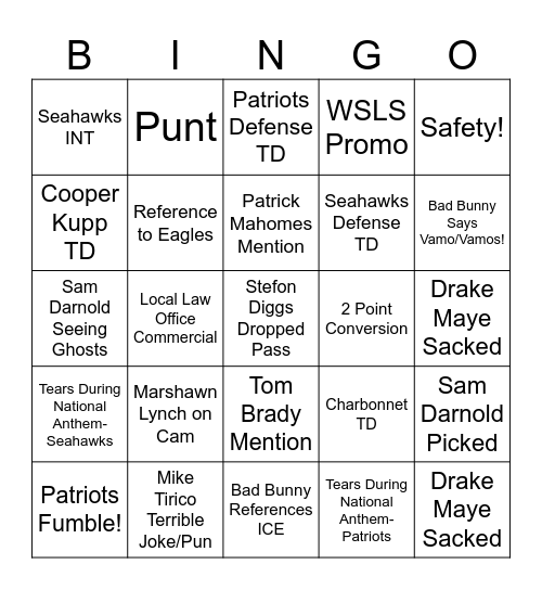 SUPER BOWL LX BINGO Card