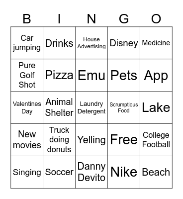 Super Bowl Commercials Bingo Card