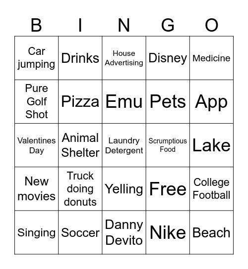 Super Bowl Commercials Bingo Card