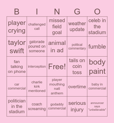 abbys awesome super bowl bingo Card