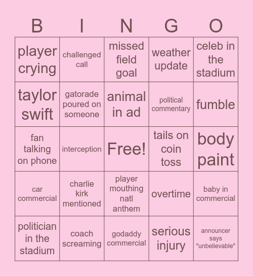 abbys awesome super bowl bingo Card