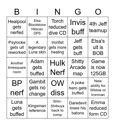 Marvel rivals ss6.5 bingo card Bingo Card