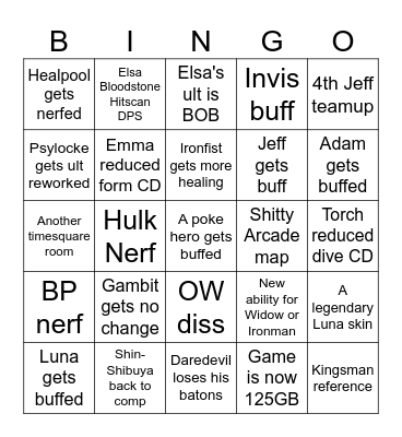 Marvel rivals ss6.5 bingo card Bingo Card