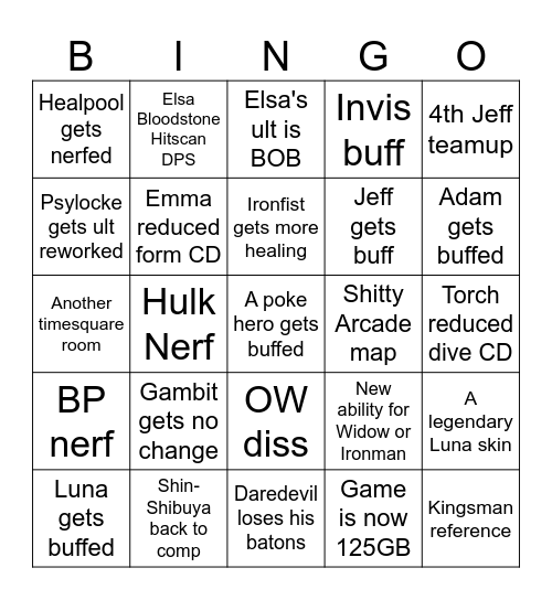 Marvel rivals ss6.5 bingo card Bingo Card
