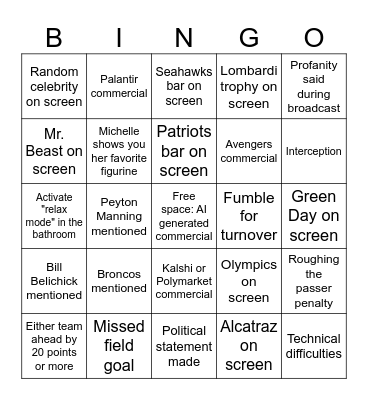 Superbolympics 2026 Bingo Card
