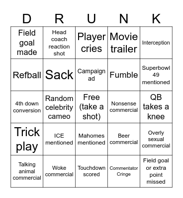 SB Drunk Bingo Card