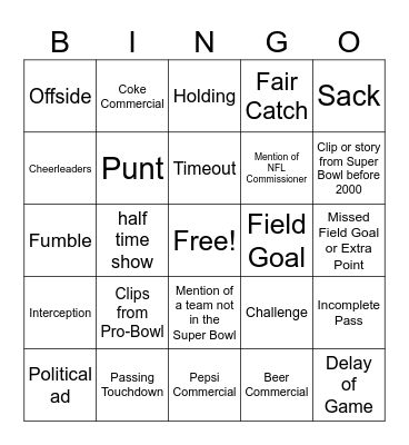 Super Bowl Bingo! Bingo Card