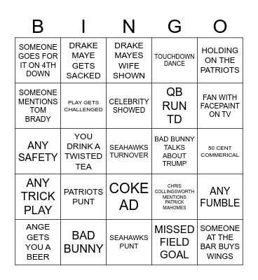 Super bowl bing Bingo Card