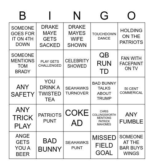 Super bowl bing Bingo Card