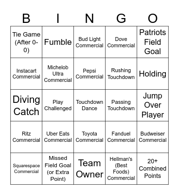 Super Bowl Bingo 2026 (5x5) Bingo Card