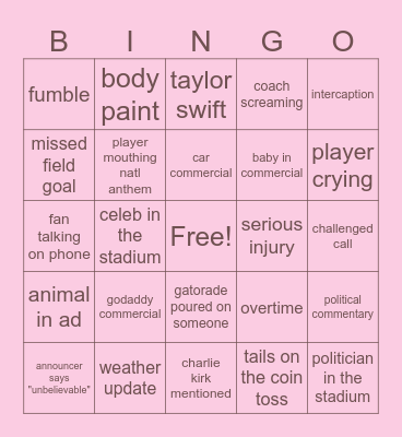 abbys awesome super bowl bingo Card