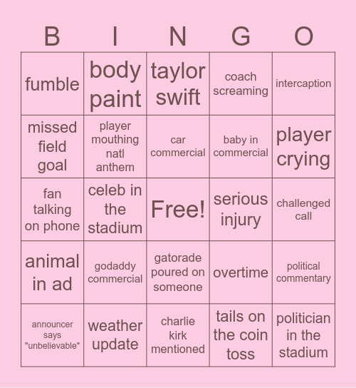 abbys awesome super bowl bingo Card