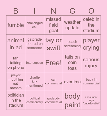 abbys awesome super bowl bingo Card