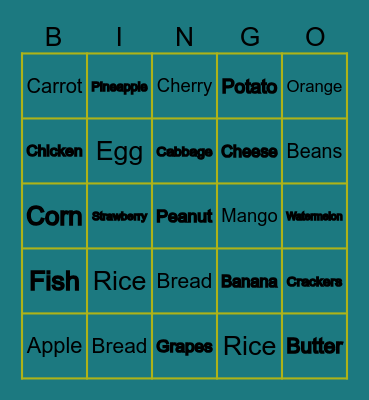 FOOD GROUPS Bingo Card