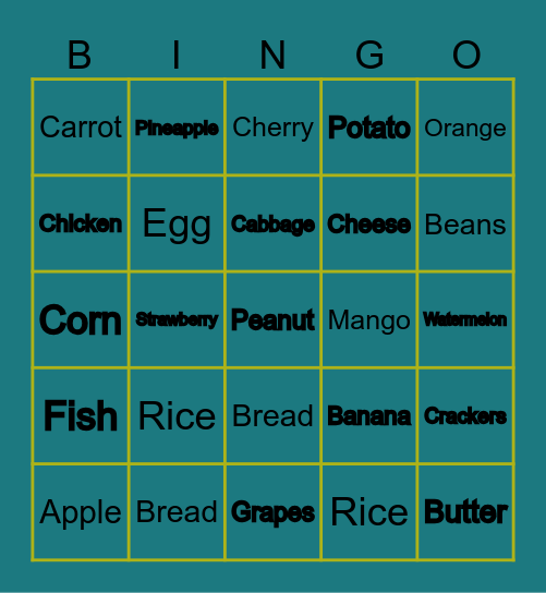 FOOD GROUPS Bingo Card