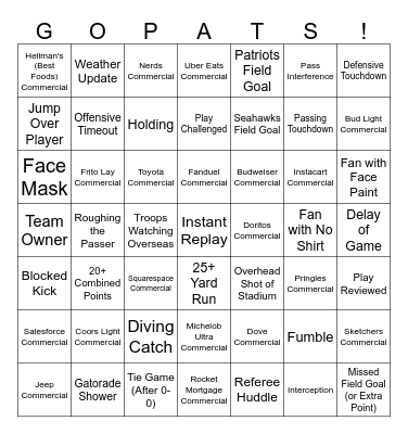 Super Bowl Bingo 2026 (7x7) Bingo Card