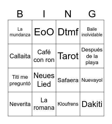 Benito Bowl Bingo Card