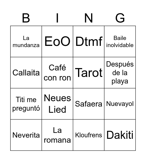 Benito Bowl Bingo Card