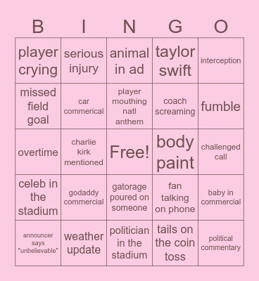 abbys awesome super bowl bingo Card