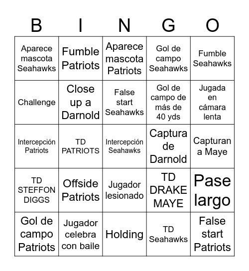 SUPERBOWL LX Bingo Card