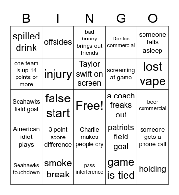 SUPERBOWL BINGO Card