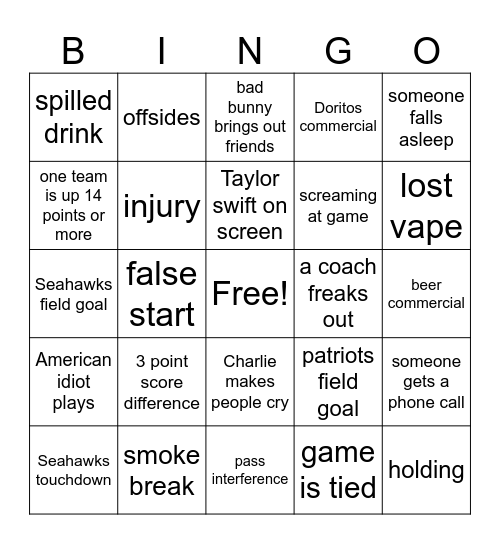 SUPERBOWL BINGO Card
