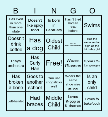 Birthday Icebreaker Bingo Card