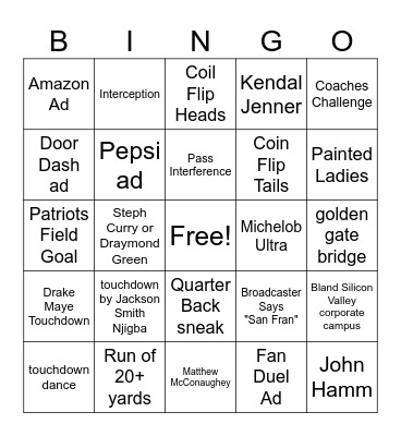 Super Bowl 2026 Bingo Card