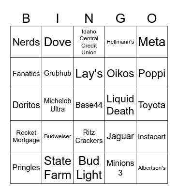 2026 Super Bowl Commercials (After kickoff only) Bingo Card