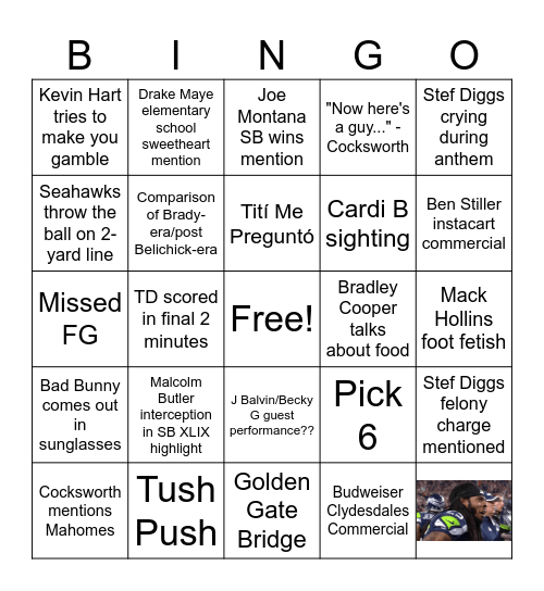 Super Bowl 2026 Bingo Card
