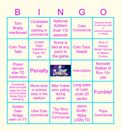 SUPER BOWL LX SUNDAY - S&J's NFL Bingo Biz Bingo Card