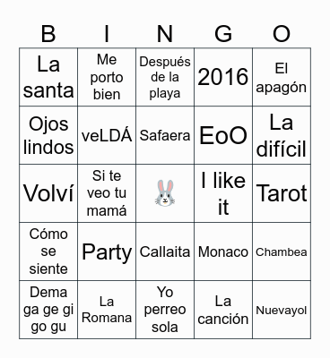 Bad Bunny Super Bowl Bingo Card
