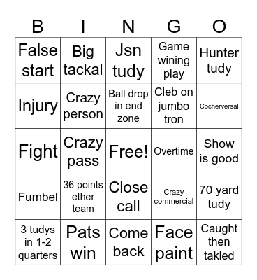 Super Bowl Bingo Card